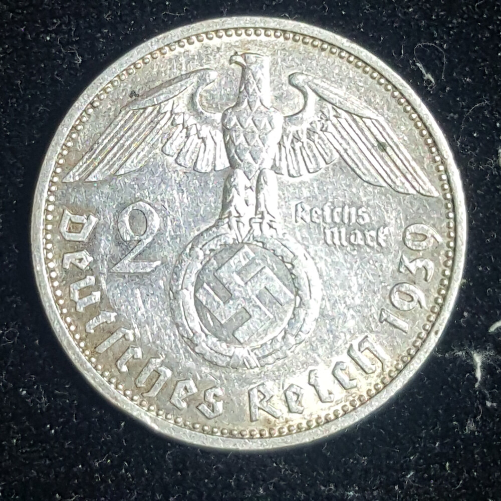 1939 A German Reich 2 Reichsmark  Coin Hindenburg Reichsadler EAGLE